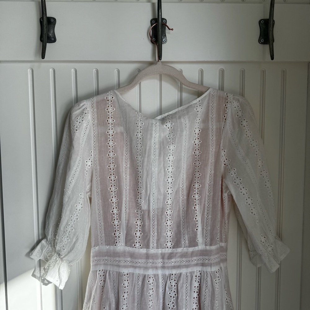 White Eyelet Cotton Coastal Cowgirl Festival Garden Girl Mini Dress Euro Summer - Picture 7 of 11